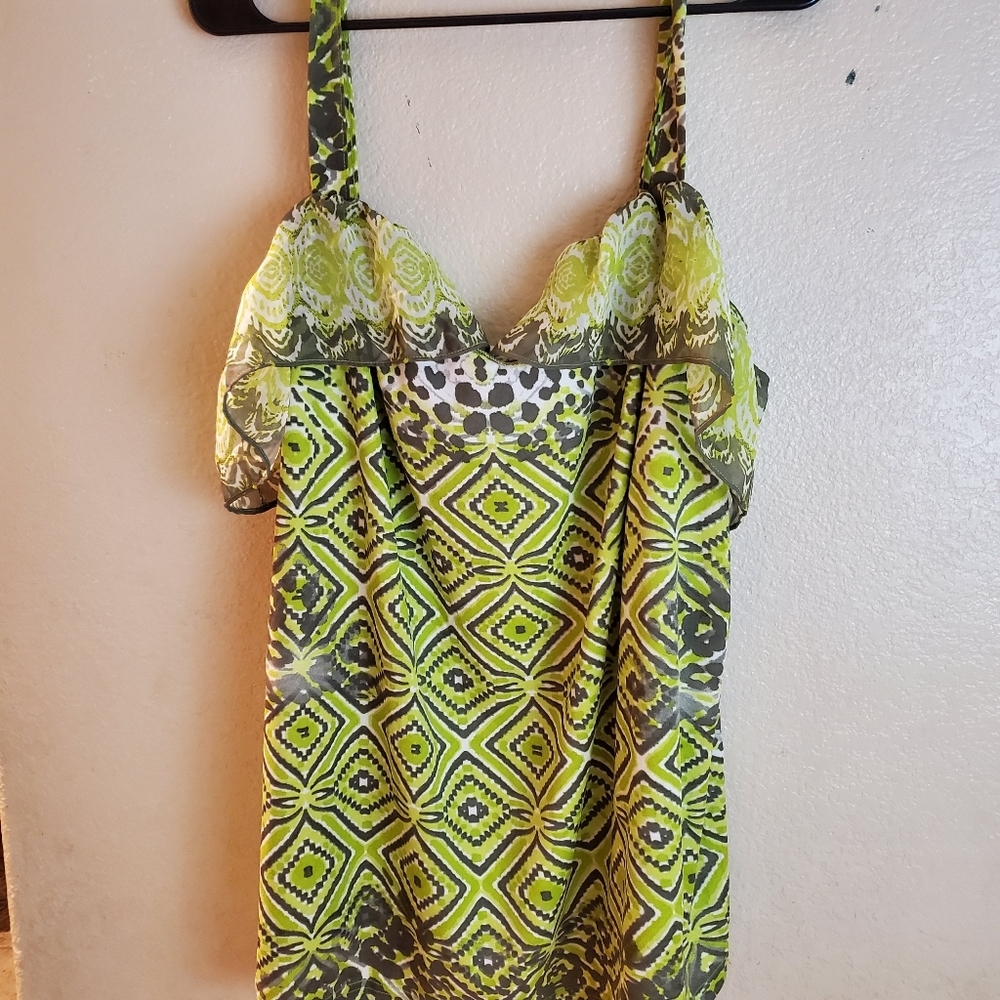 Avenue Green Cold Shoulder Boho Blosue Top